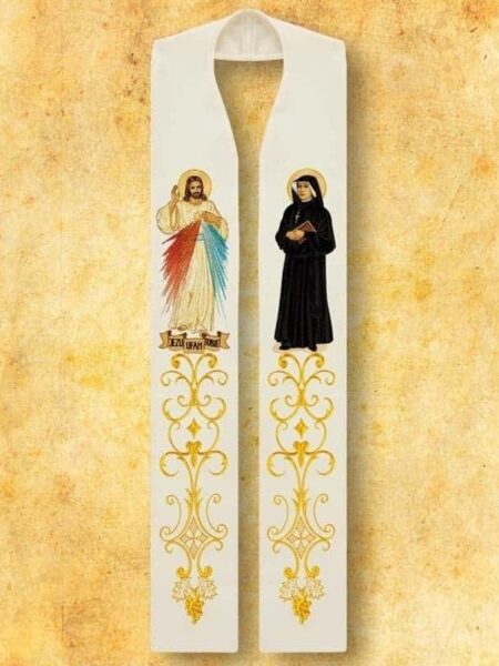 Gestickte Stola "Jesus der Barmherzige und die heilige Faustina"