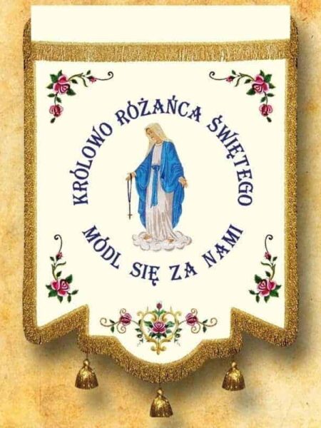 Chorągiew haftowana - Królowa Różańca Świętego