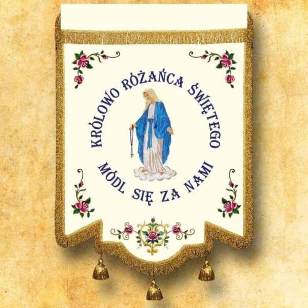 Chorągiew haftowana - Królowa Różańca Świętego