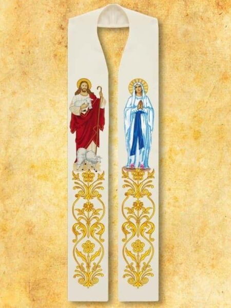 Gestickte Stola "Jesus der gute Hirte und die Jungfrau Maria"