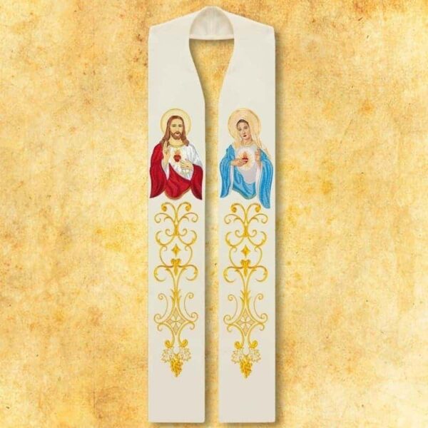 Gestickte Stola "Herz von Jesus und Maria"