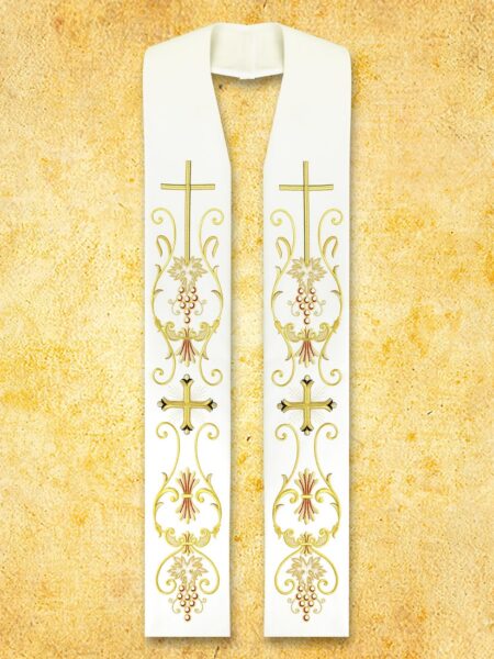 Stola kapłańska z krzyżami i ornamentami liturgicznymi