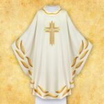 Złota stuła liturgiczna z krzyżem i zdobieniami