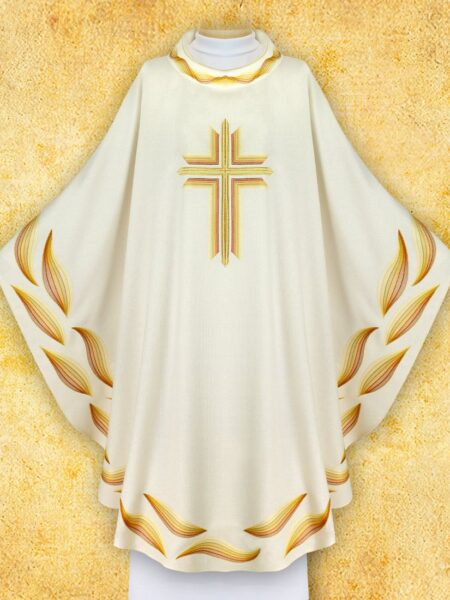 Złota stuła liturgiczna z krzyżem i zdobieniami
