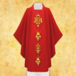 Czerwona stuła liturgiczna z haftem złotym