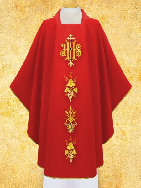 Czerwona stuła liturgiczna z haftem złotym