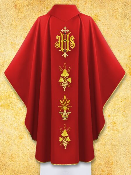 Czerwona kapa liturgiczna z haftem złotym