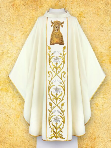 Biała szata liturgiczna z haftem Matki Boskiej